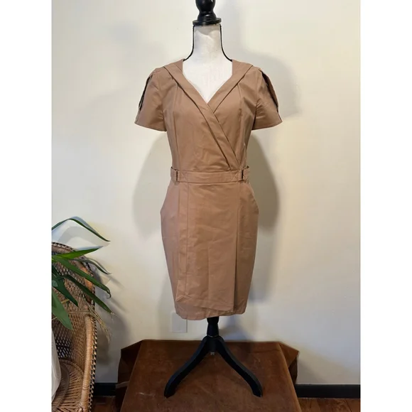 REISS | Quiet Luxury Wrap-Style Belted Dress | Camel Neutral | US 8 - Picture 1 of 11